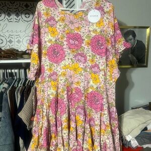 Storia Pink and Yellow Floral Dress
